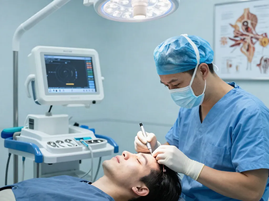 Hair Transplant procedure at a modern clinic with skilled surgeon.