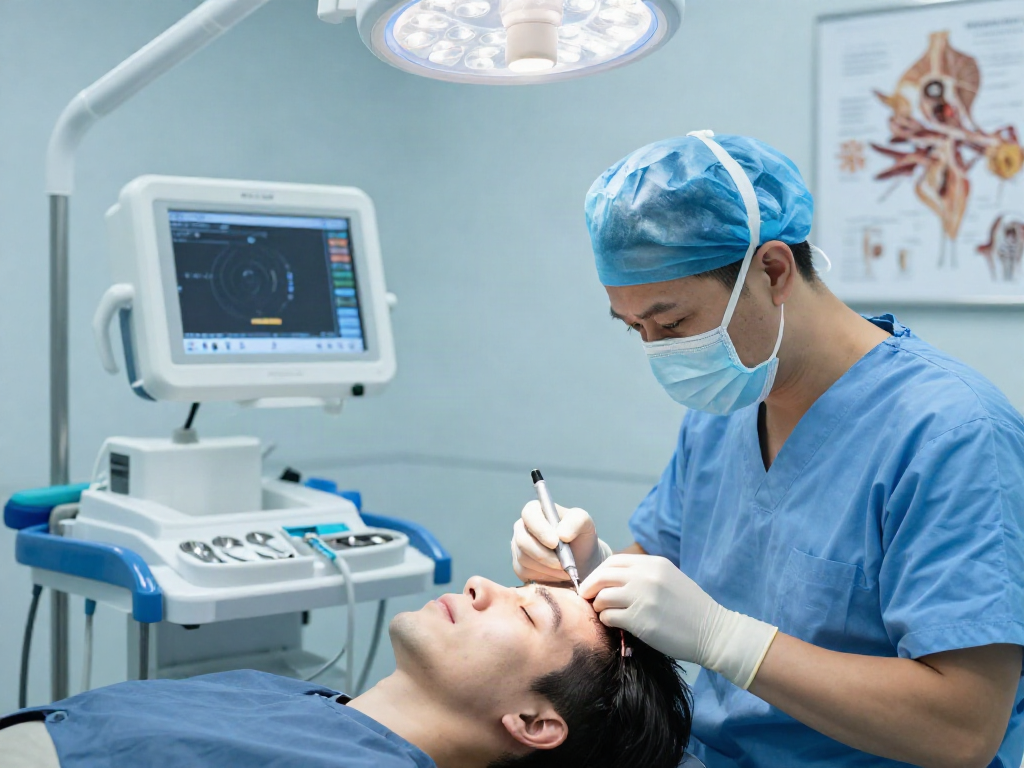 Hair Transplant procedure at a modern clinic with skilled surgeon.