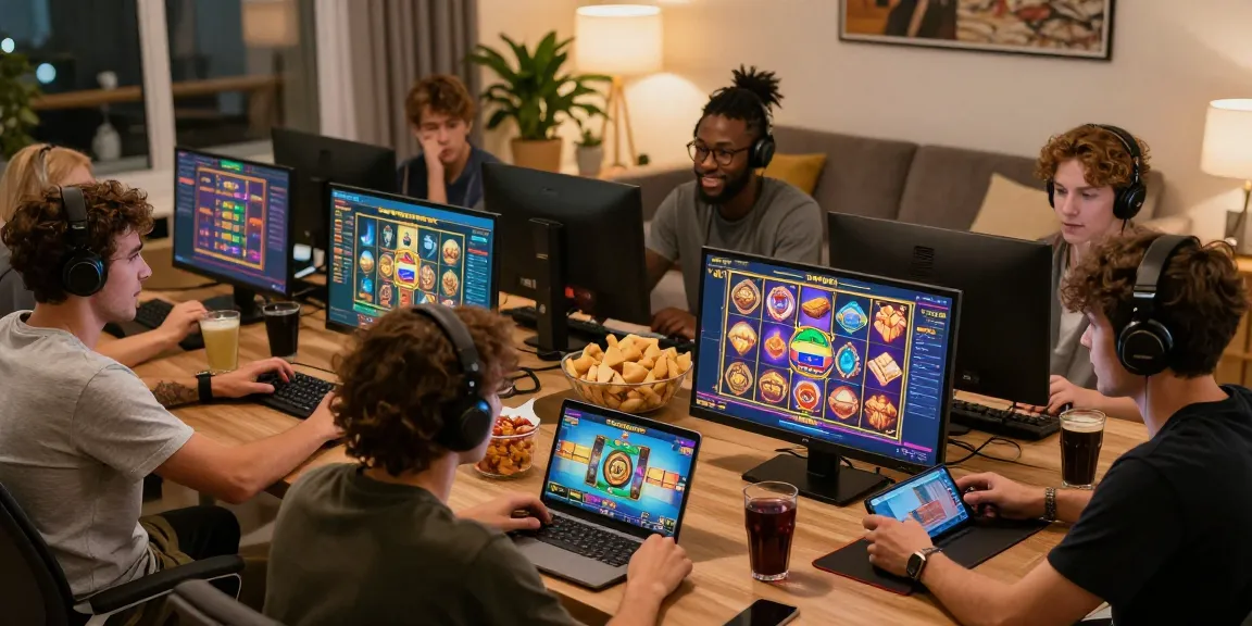 Withdraw Bola88 easily while enjoying an engaging online slot gaming experience, showcasing diverse players in a cozy setting.