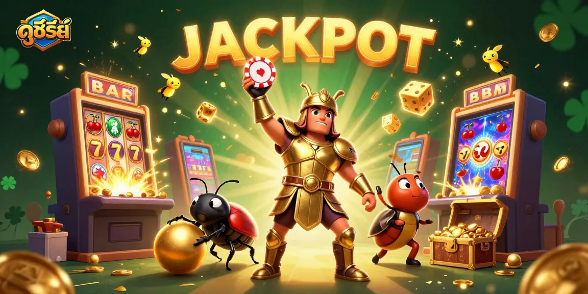 Experience ดูซีรี่ย์ with our victorious hercules beetle and golden chip in a vibrant jackpot scene.