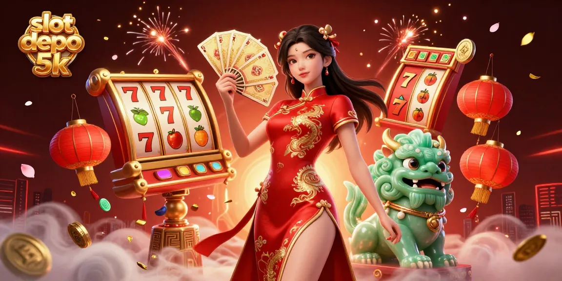 Engage with slot depo 5k featuring 3D characters and vivid gambling elements in a festive setting.