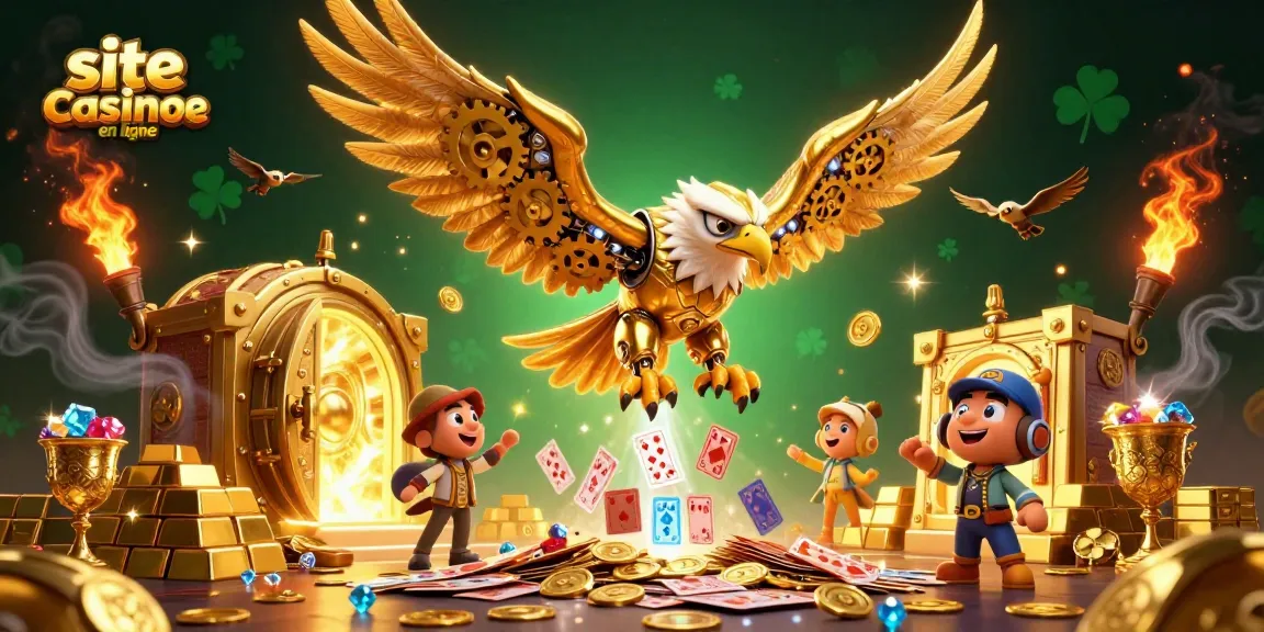 Vivez l'excitation d'un site casino en ligne avec un aigle doré cybernétique et des trésors lumineux.