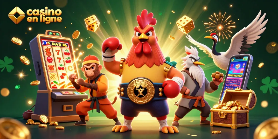 Découvrez le monde captivant du casino en ligne avec un coq et un singe martial en pleine action.