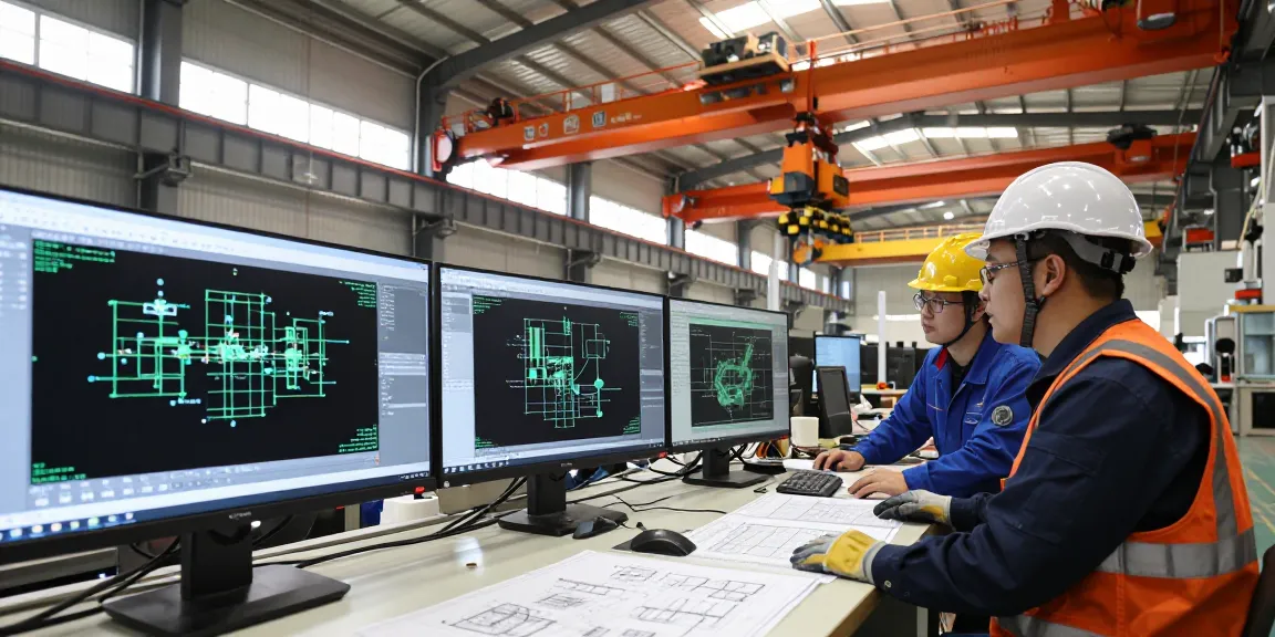 Engineered overhead cranes in a manufacturing facility highlighting Henan Mine Crane, an expert overhead crane manufacturer.