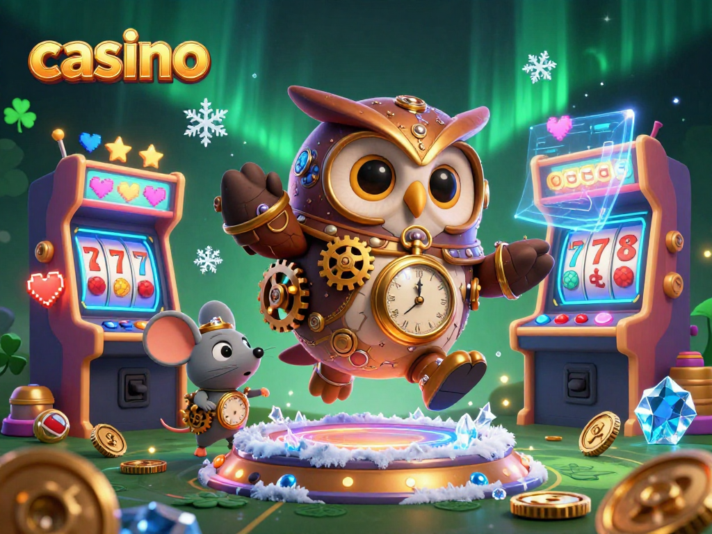 Experience the vibrant world of casino gameplay with our 3D illustration showcasing interactive slots and steampunk characters.