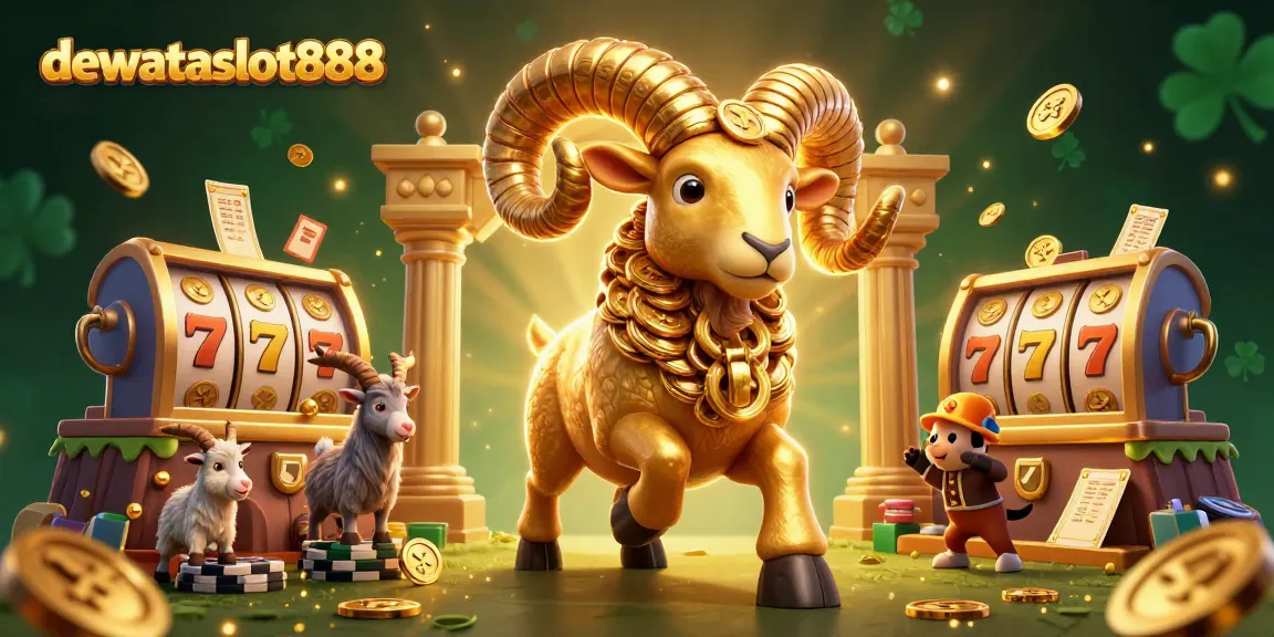 Permainan slot di dewataslot888 dengan domba emas dan koin berkilau, pengalaman fantastis untuk pemain.
