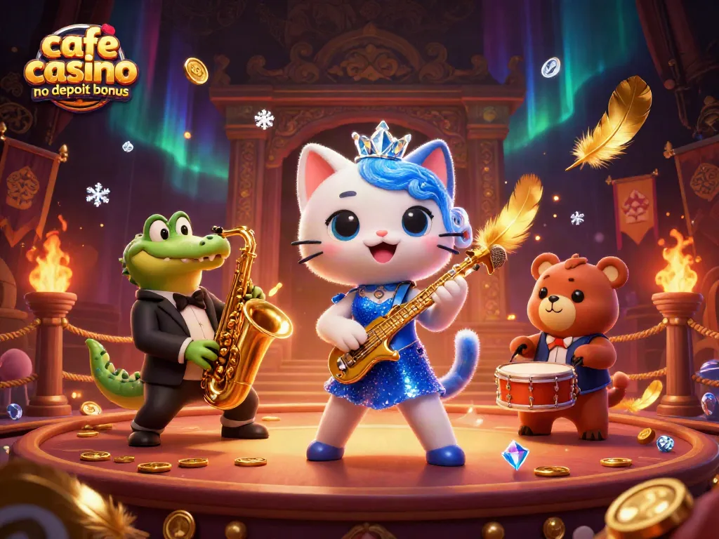Cafe casino no deposit bonus showcased through dynamic characters and vibrant casino elements in a captivating scene.