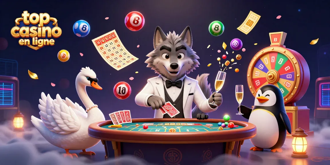 Profitez des gains avec le top casino en ligne représentant un loup, un cygne et un pingouin.