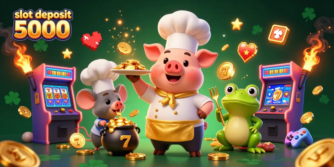 Experience the excitement of slot deposit 5000 with 3D characters, golden coins, and vibrant game elements.