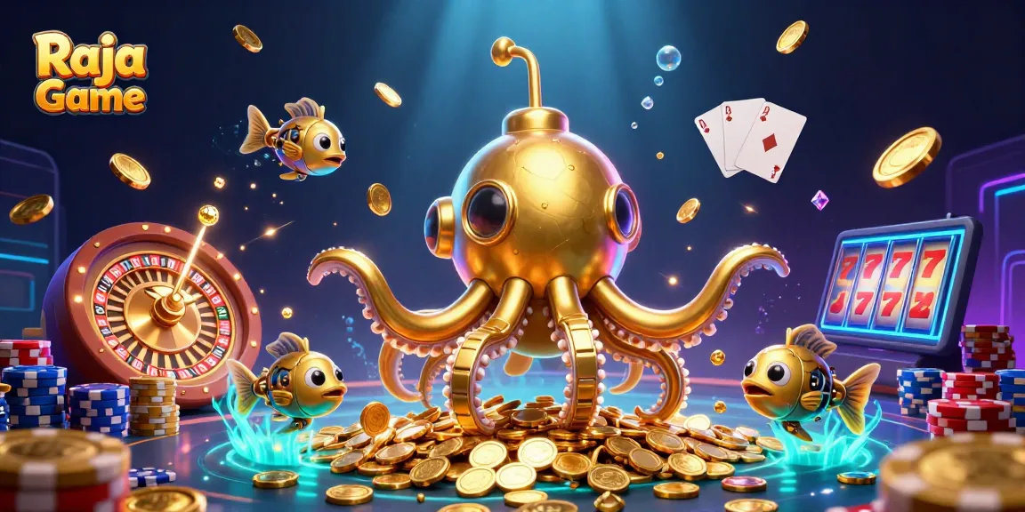 Engage with Raja Game's exciting world of lottery and casino games in this vibrant 3D illustration.