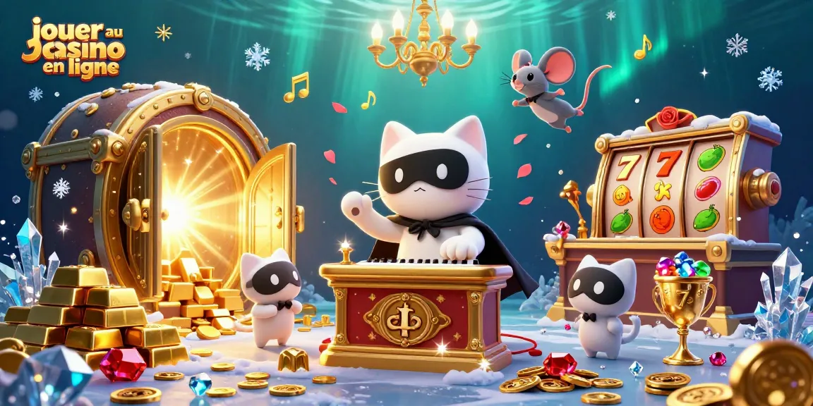 Jouer au casino en ligne avec une illustration captivante de personnages 3D entourés de trésors brillants.