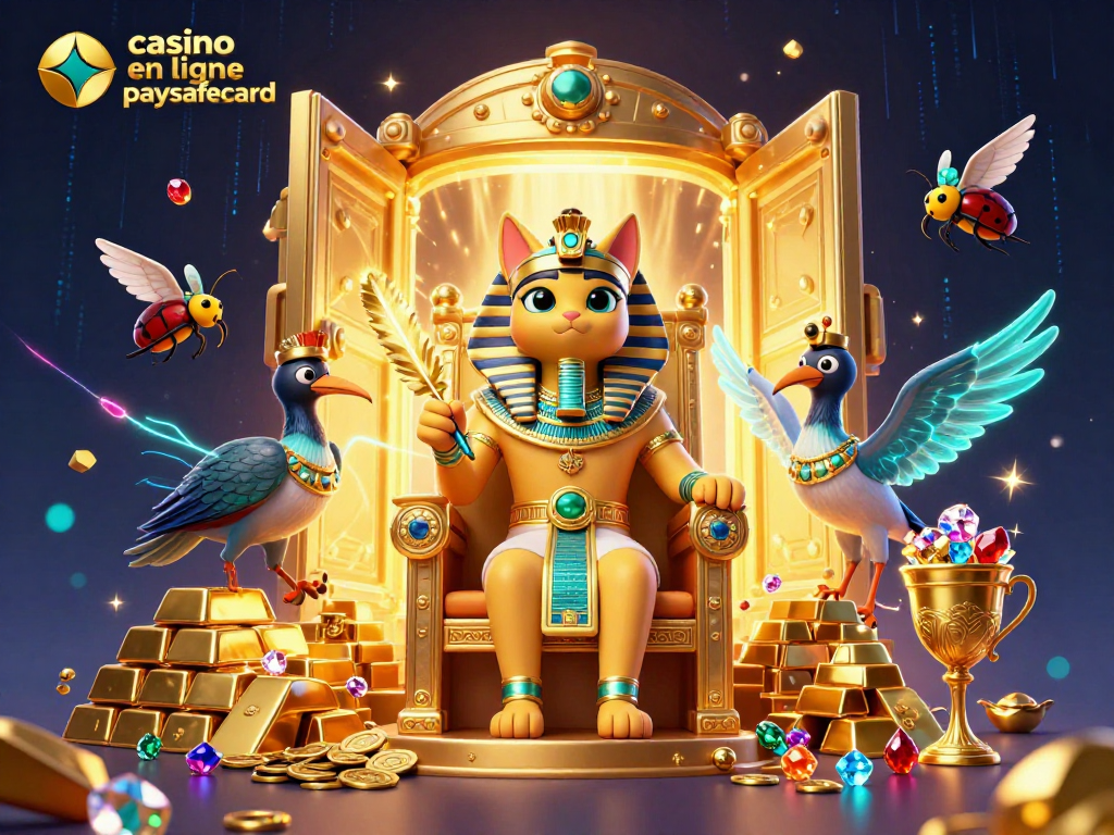Jouez au casino en ligne paysafecard avec style dans une scène vibrante de trésors et de personnages illusoires.
