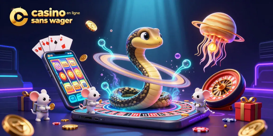 Plongez dans l'univers du casino en ligne sans wager avec des personnages colorés et des éléments de jeu captivants.