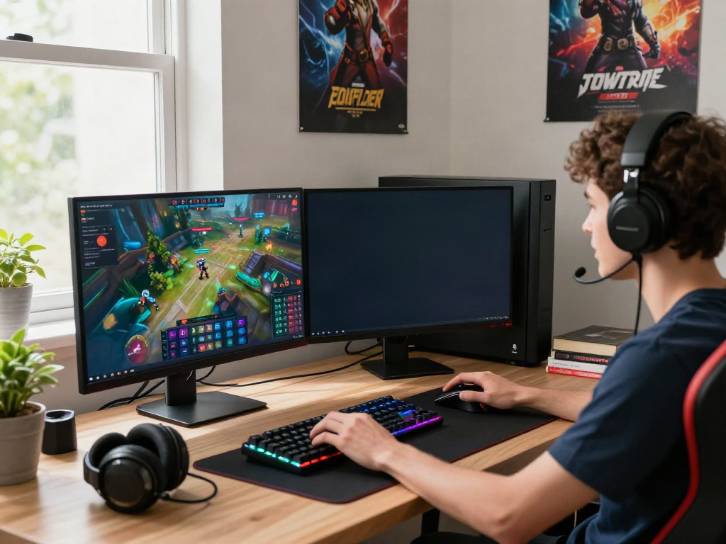 G15Tools gaming setup with dual monitors showcasing vibrant graphics and gaming peripherals.