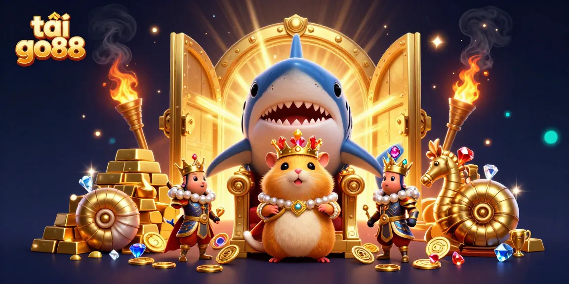 Engage with the vibrant world of tải go88, featuring a golden hamster king and treasure elements.