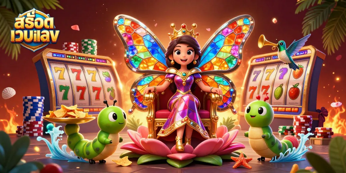 Experience the excitement of สล็อตเว็บตรง with a vibrant casino scene filled with characters and slot elements.