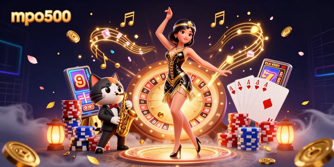 Engage in the mpo500 online casino experience with vibrant illustrations of gaming action and rewards.