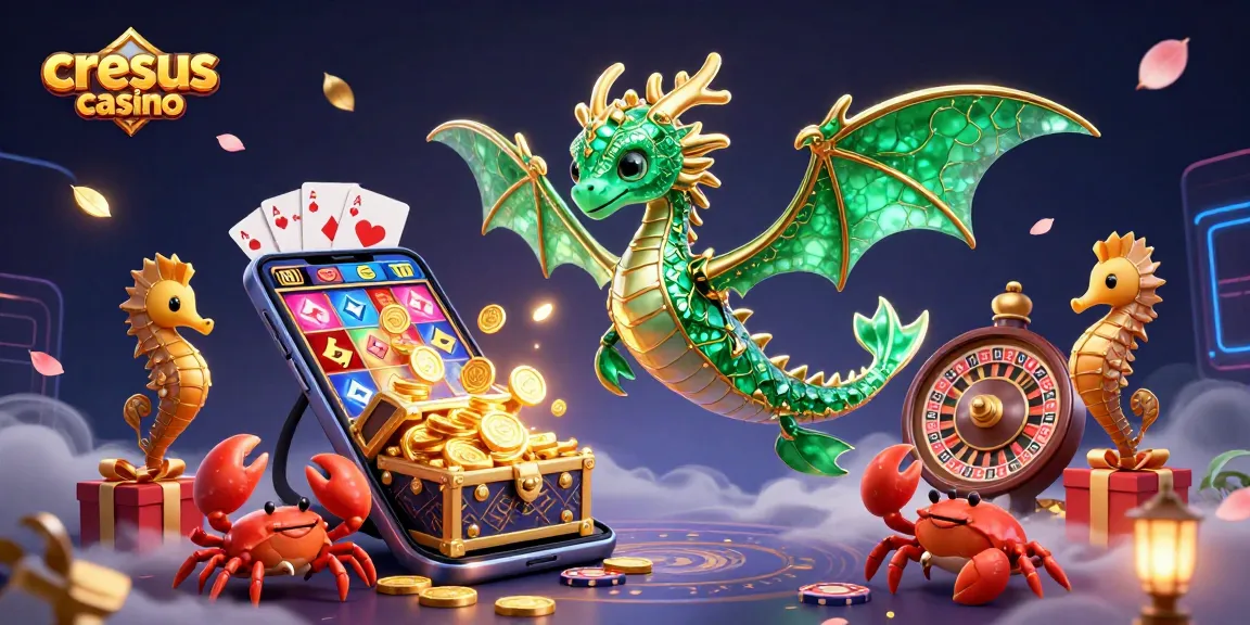Le Casino Cresus met en avant un vibrant dragon de mer 3D et des éléments de jeu, attirant les passionnés de machines à sous.