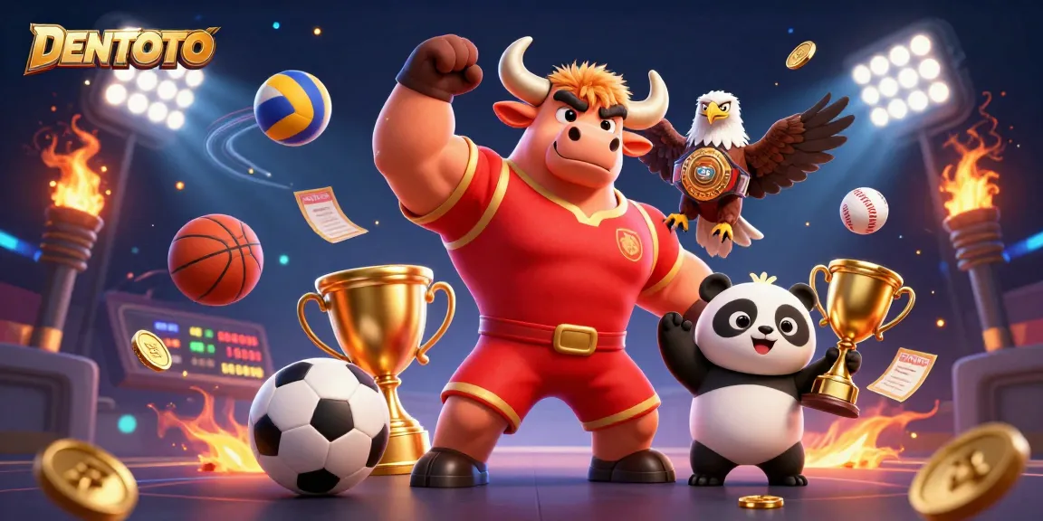 DENTOTO enhances sports betting excitement with a thrilling casino scene featuring a winning bull mascot.