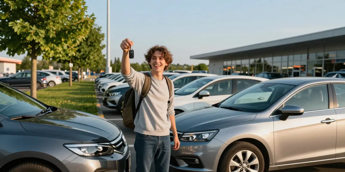 Rent a car chisinau airport experience with happy traveler holding keys in front of rental cars