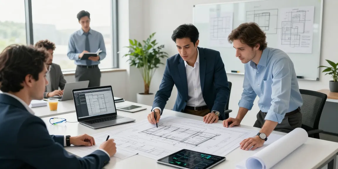 Engineering expert witness Missouri reviewing plans in a modern office, showcasing professional analysis and collaboration.