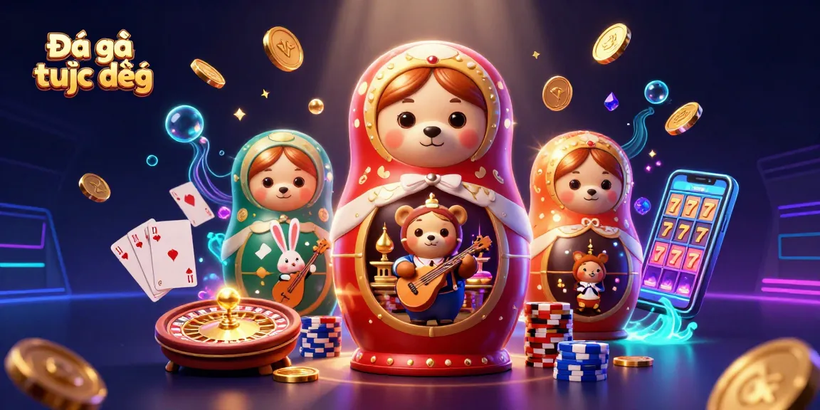 Watch Đá gà trực tiếp with vibrant 3D cartoon characters in a dynamic casino illustration scene.