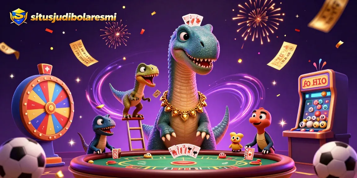Engage in exciting sports betting with situsjudibolaresmi's dynamic casino illustration featuring vibrant game elements.