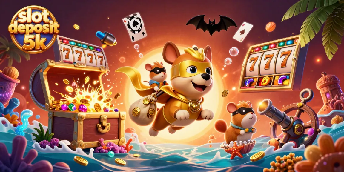 Engage with slot deposit 5k action in this vibrant 3D cartoon scene featuring a heroic dog.