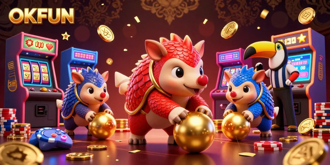 Experience thrilling action at OKFUN with pangolins bowling through poker chips in a dynamic chase.