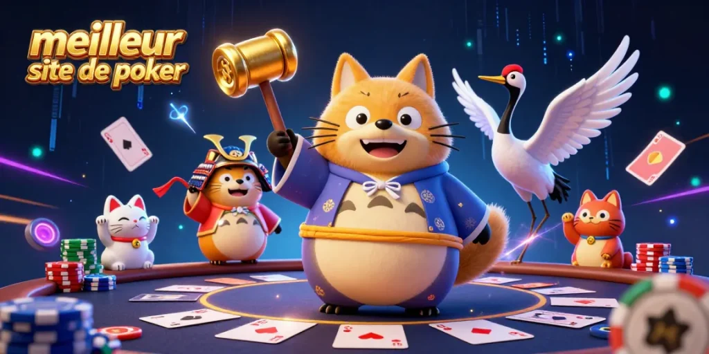 Jouez sur le meilleur site de poker avec une table remplie de gains et de personnages animés.