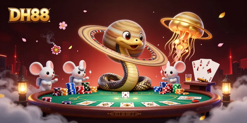 Engage in thrilling gaming at DH88 with astronaut mice betting in this cosmic roulette scene.