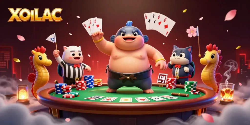 Experience electrifying poker action at XOILAC with vibrant characters and dynamic game elements.