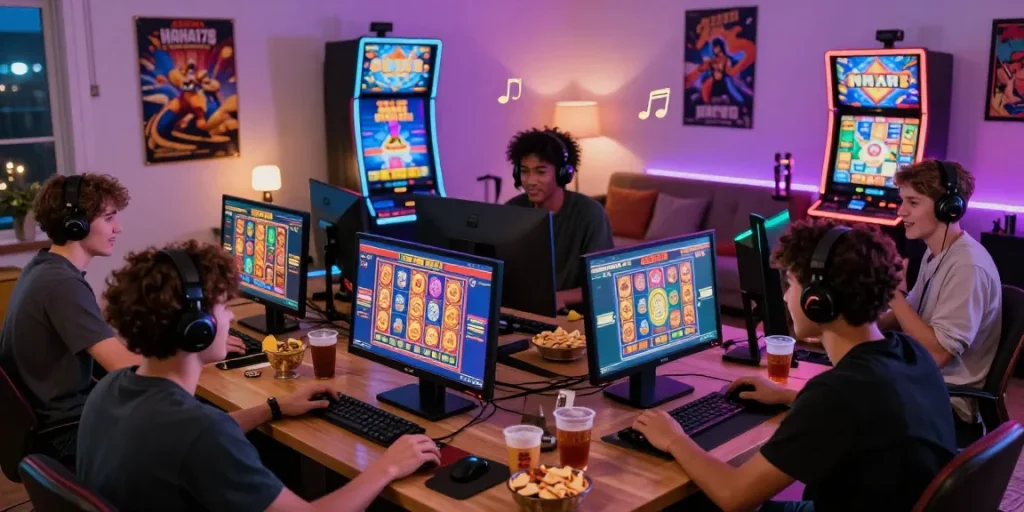 Players enjoying the vibrant HAHA178 gaming experience with music and excitement.