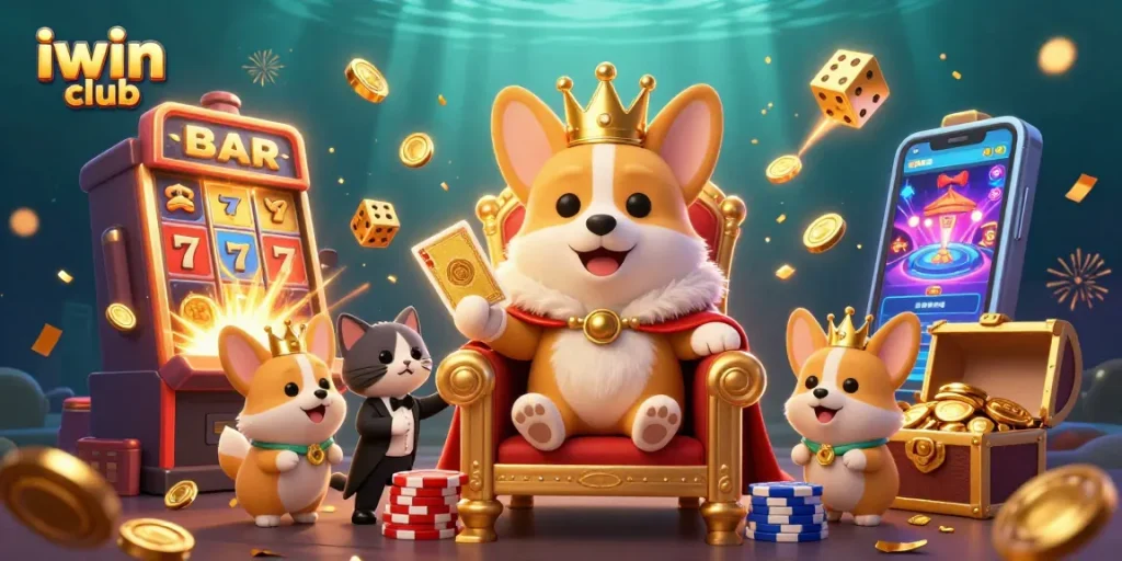 Engage with iwin club while playing on vibrant slot machines in a captivating 3D scene.