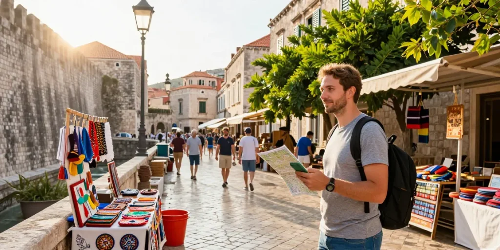 Where Can I Buy Top Shelf Weed In Dubrovnik, Croatia? Traveler exploring Dubrovnik's vibrant streets for cannabis.