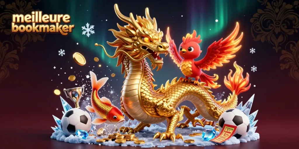 Pariez avec les meilleures bookies en 2026 grâce à ce dragon doré et son phoenix aux ailes enflammées.